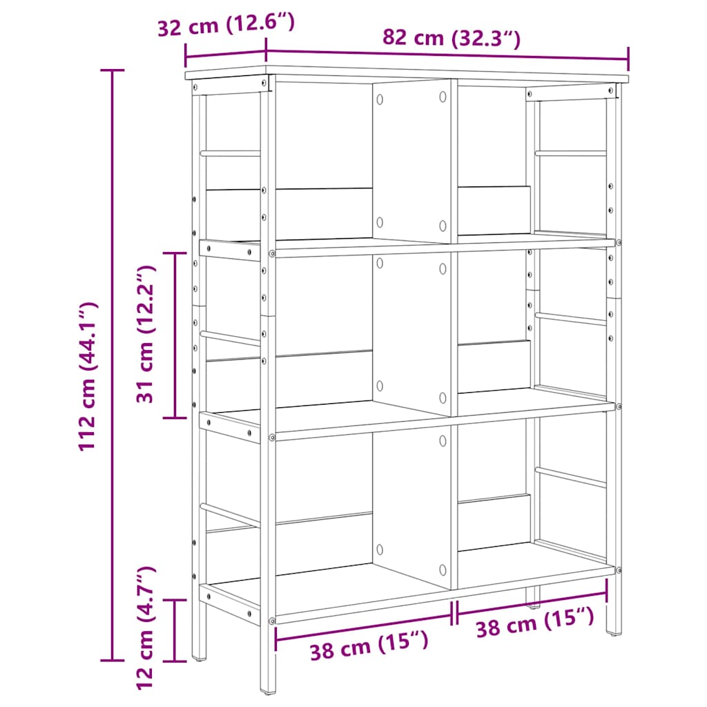 Bücherregal Schwarz Eichen-Optik 82 x 32 x 112 cm Holzwerkstoff