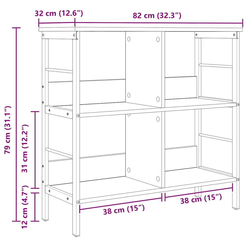Bücherregal Schwarz Eichen-Optik 82 x 32 x 79 cm Holzwerkstoff