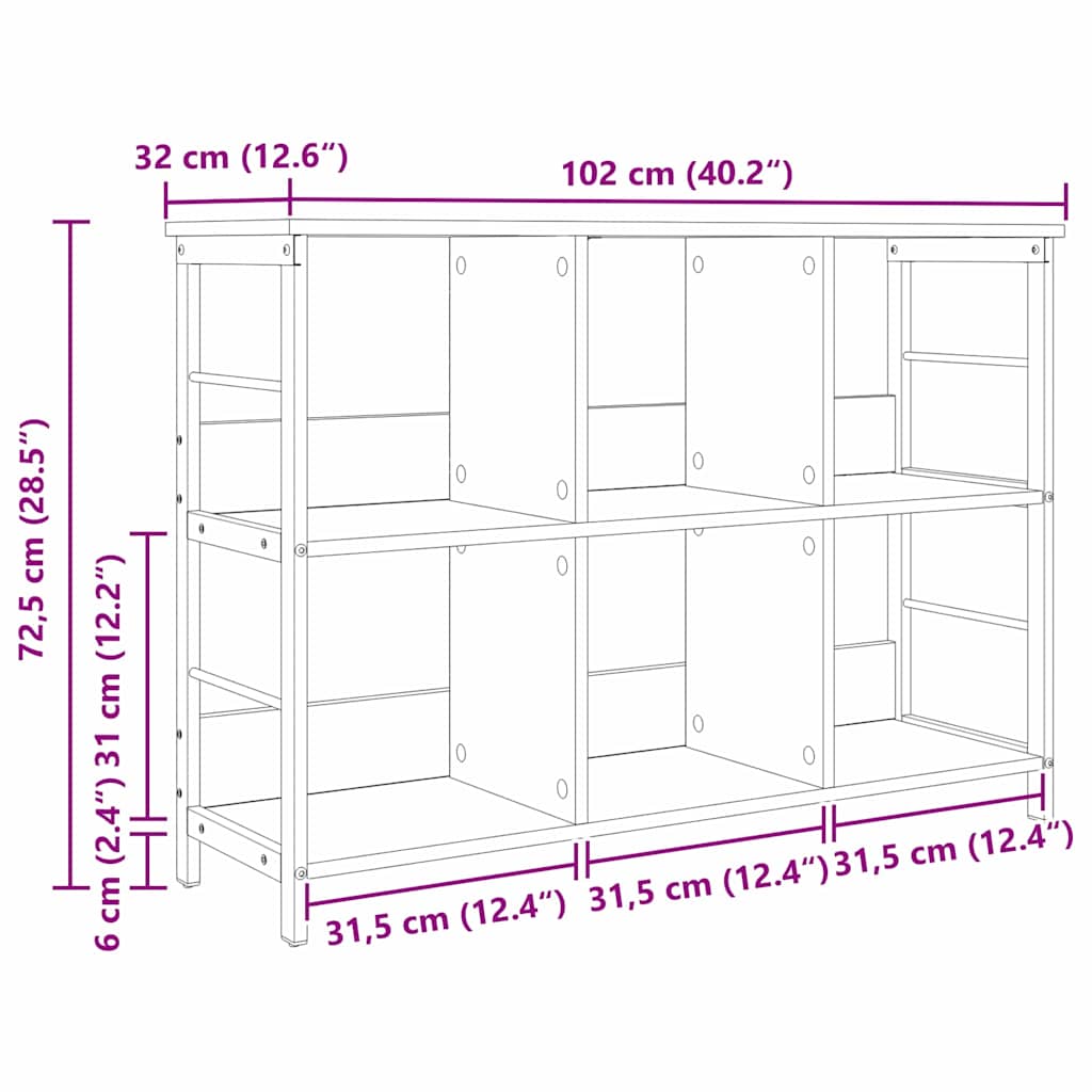 Bücherregal Sonoma-Eiche 102 x 32 x 72,5 cm Holzwerkstoff