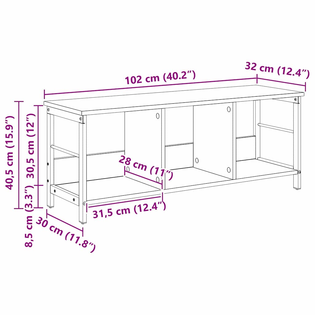 Bücherregal Altholz 102 x 32 x 40,5 cm Holzwerkstoff