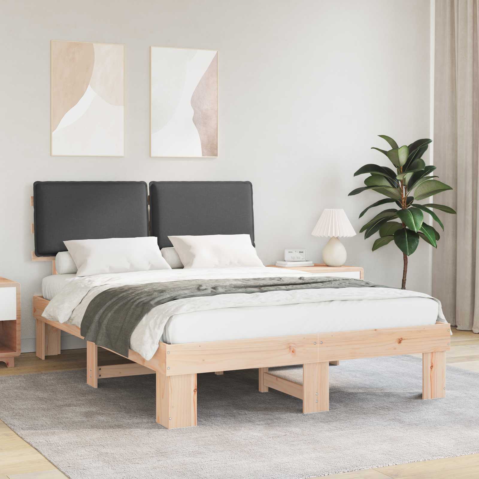 Bettgestell mit gepolstertem Kopfteil Dunkelgrau 150 x 200 cm
