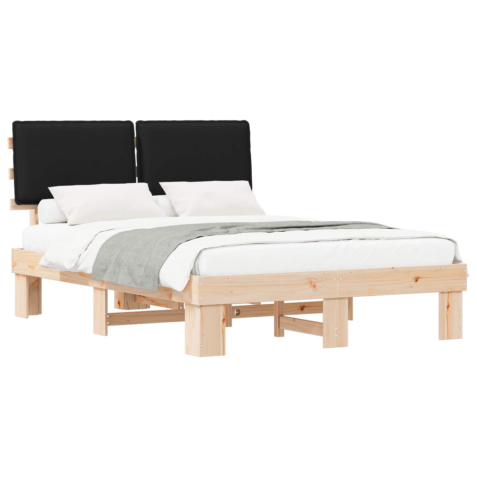 Bettgestell mit gepolstertem Kopfteil Schwarz 135 x 190 cm