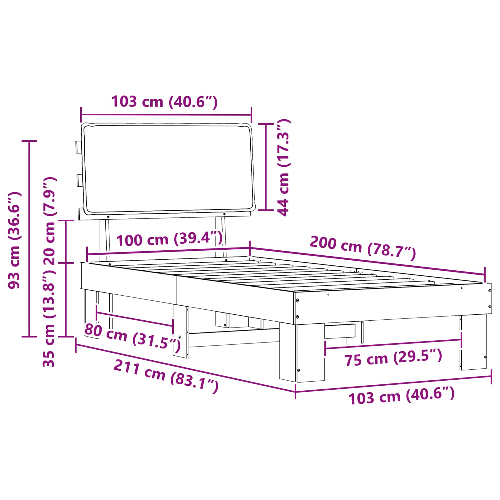 Bettgestell mit gepolstertem Kopfteil Taupe 100 x 200 cm
