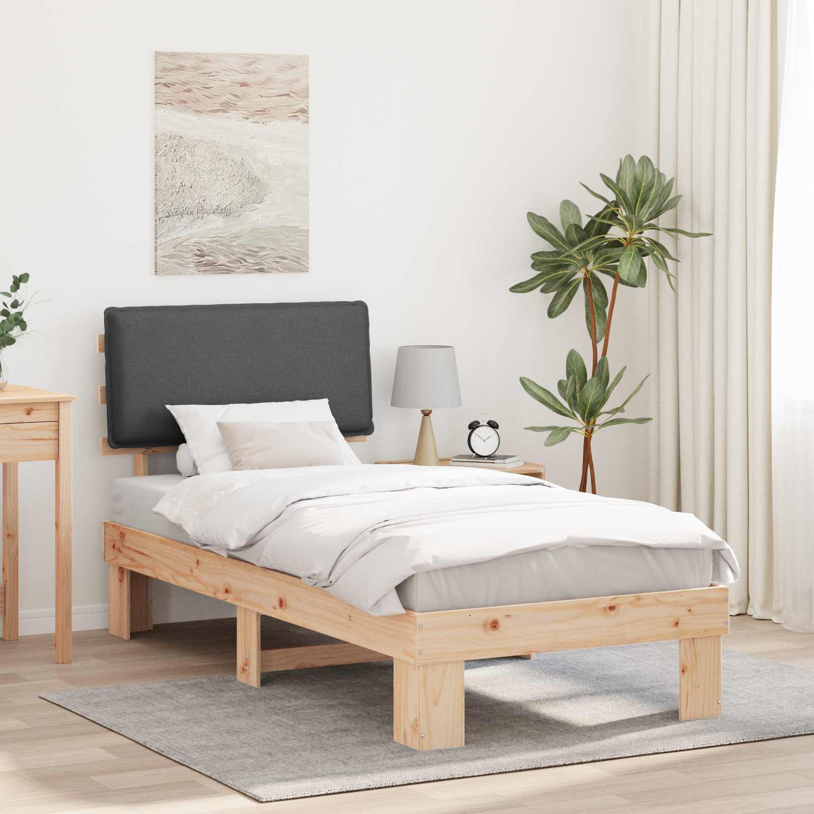 Bettgestell mit gepolstertem Kopfteil Dunkelgrau 90 x 200 cm