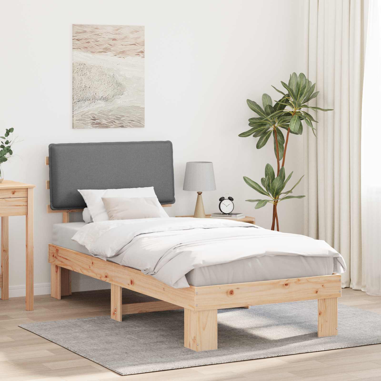 Bettgestell mit gepolstertem Kopfteil Hellgrau 80 x 200 cm