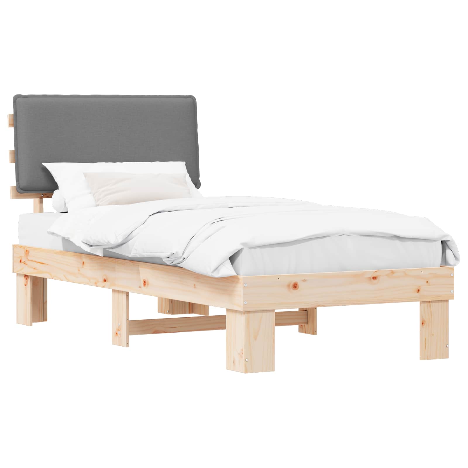 Bettgestell mit gepolstertem Kopfteil Hellgrau 75 x 190 cm