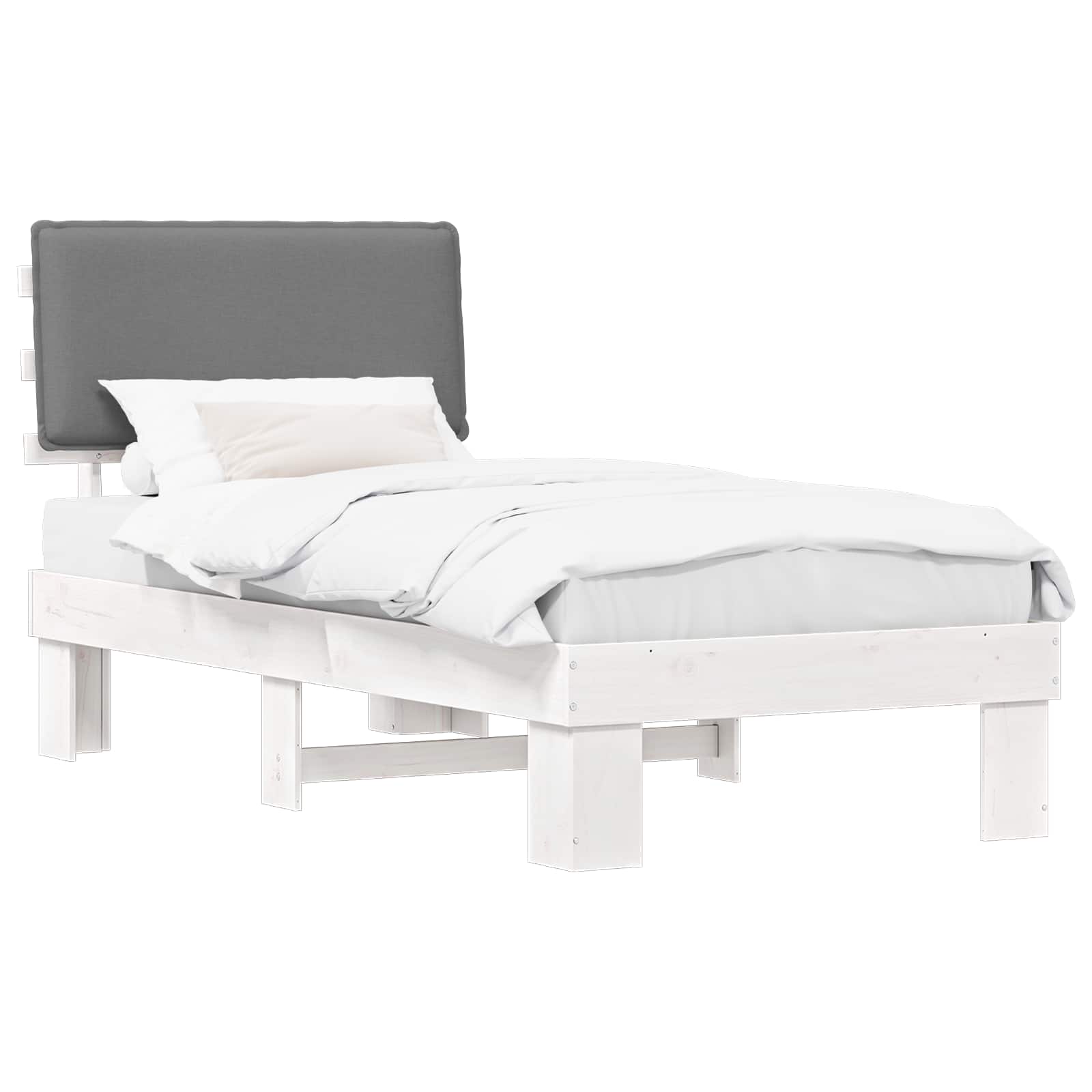 Bettgestell mit gepolstertem Kopfteil Hellgrau 75 x 190 cm