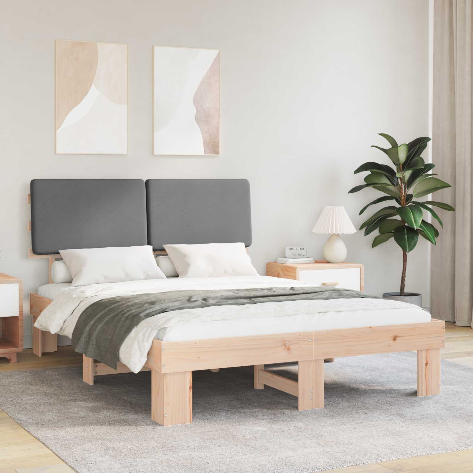 Bettgestell mit gepolstertem Kopfteil Hellgrau 150 x 200 cm