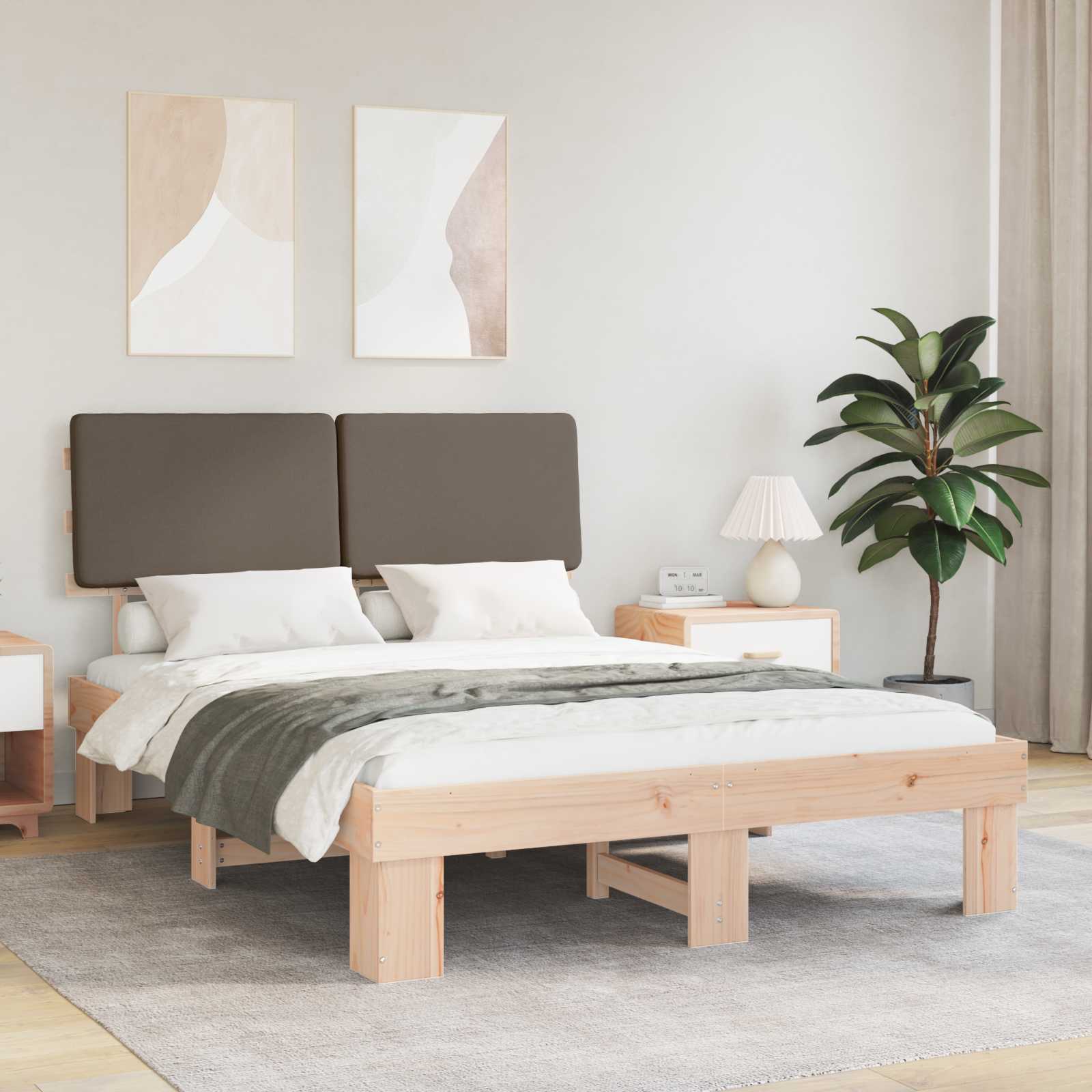Bettgestell mit gepolstertem Kopfteil Taupe 150 x 200 cm