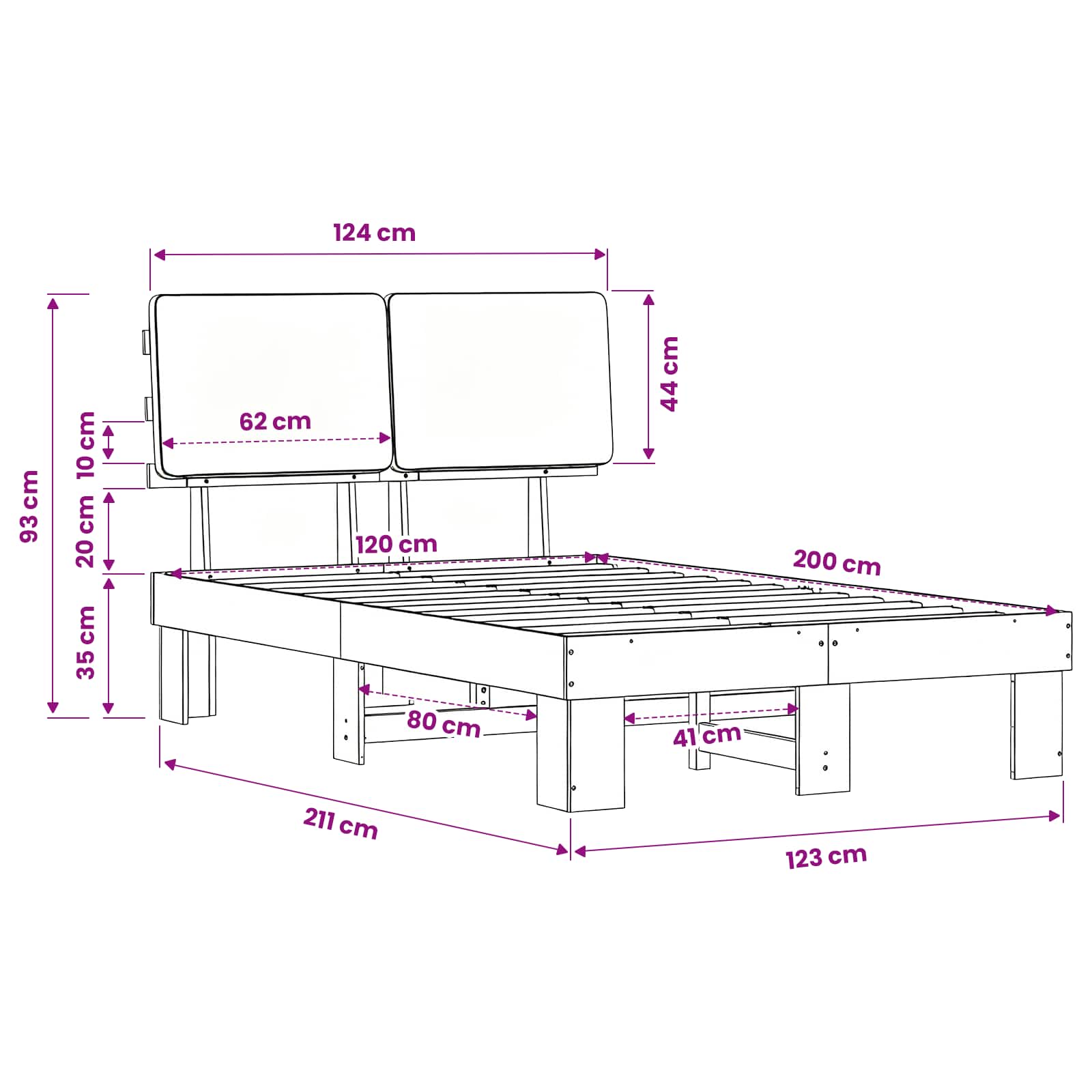 Bettgestell mit gepolstertem Kopfteil Schwarz 120 x 200 cm