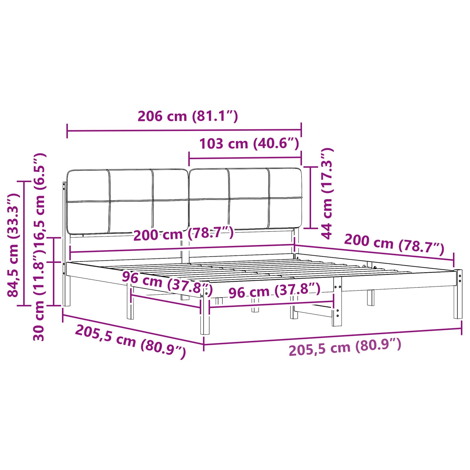 Bettgestell mit gepolstertem Kopfteil Hellgrau 120 x 200 cm