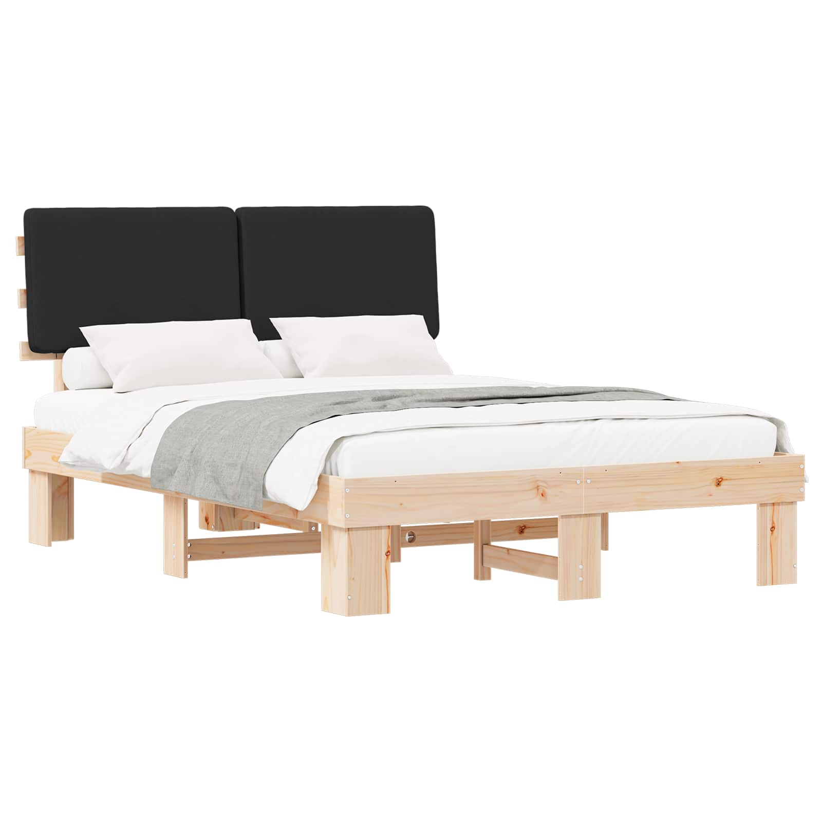 Bettgestell mit gepolstertem Kopfteil Schwarz 135 x 190 cm