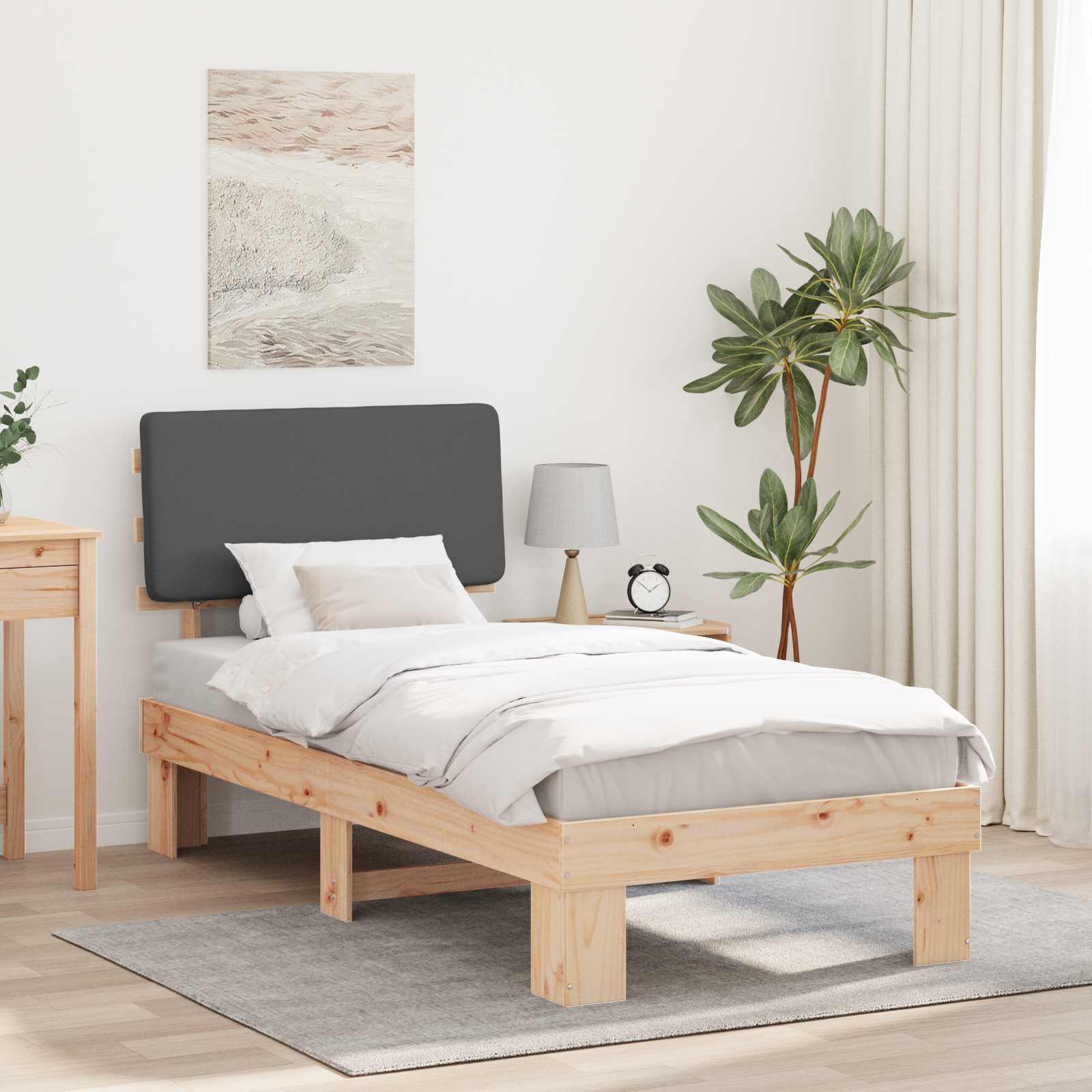 Bettgestell mit gepolstertem Kopfteil Dunkelgrau 80 x 200 cm