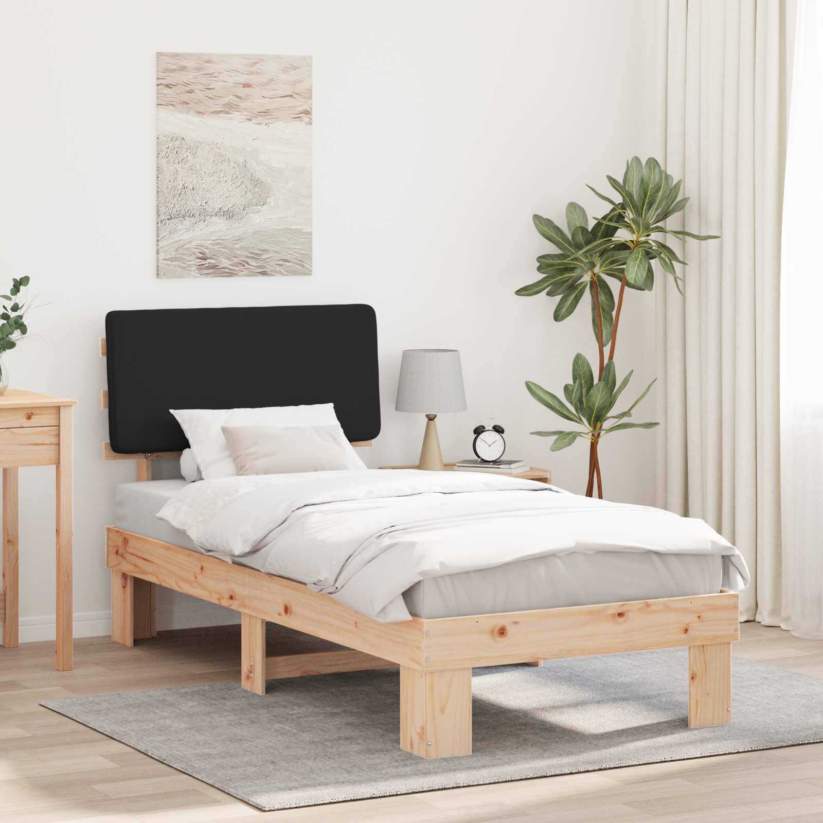 Bettgestell mit gepolstertem Kopfteil Schwarz 75 x 190 cm