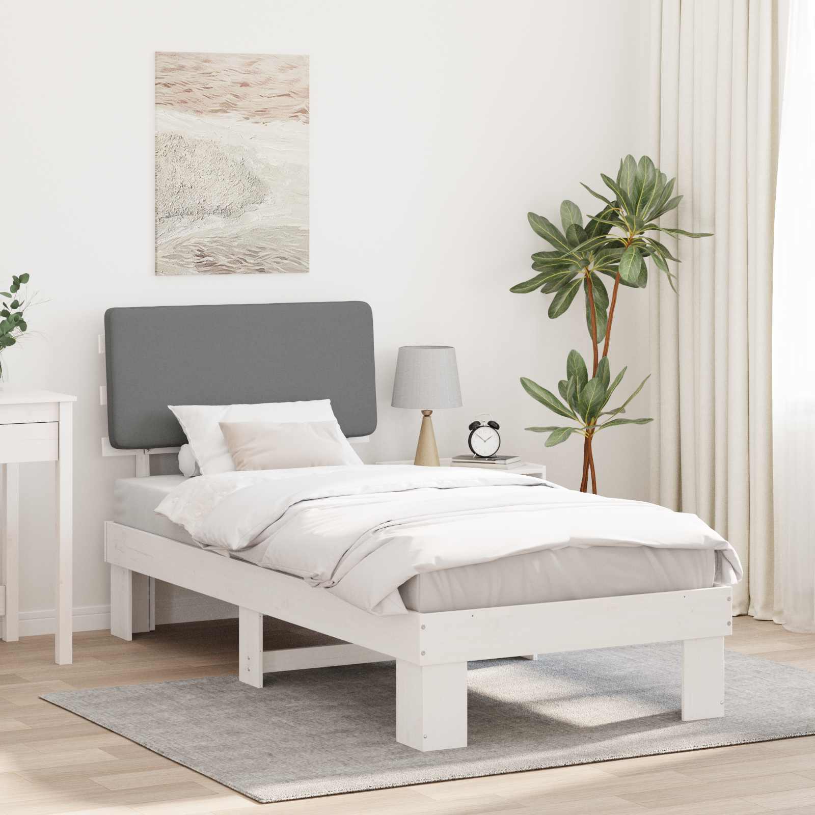 Bettgestell mit gepolstertem Kopfteil Hellgrau 75 x 190 cm