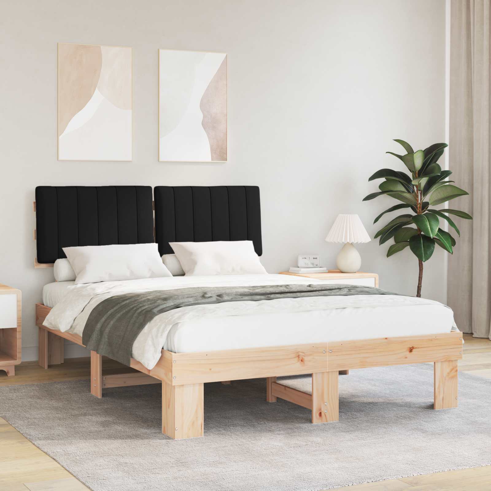 Bettgestell mit gepolstertem Kopfteil Schwarz 140 x 190 cm