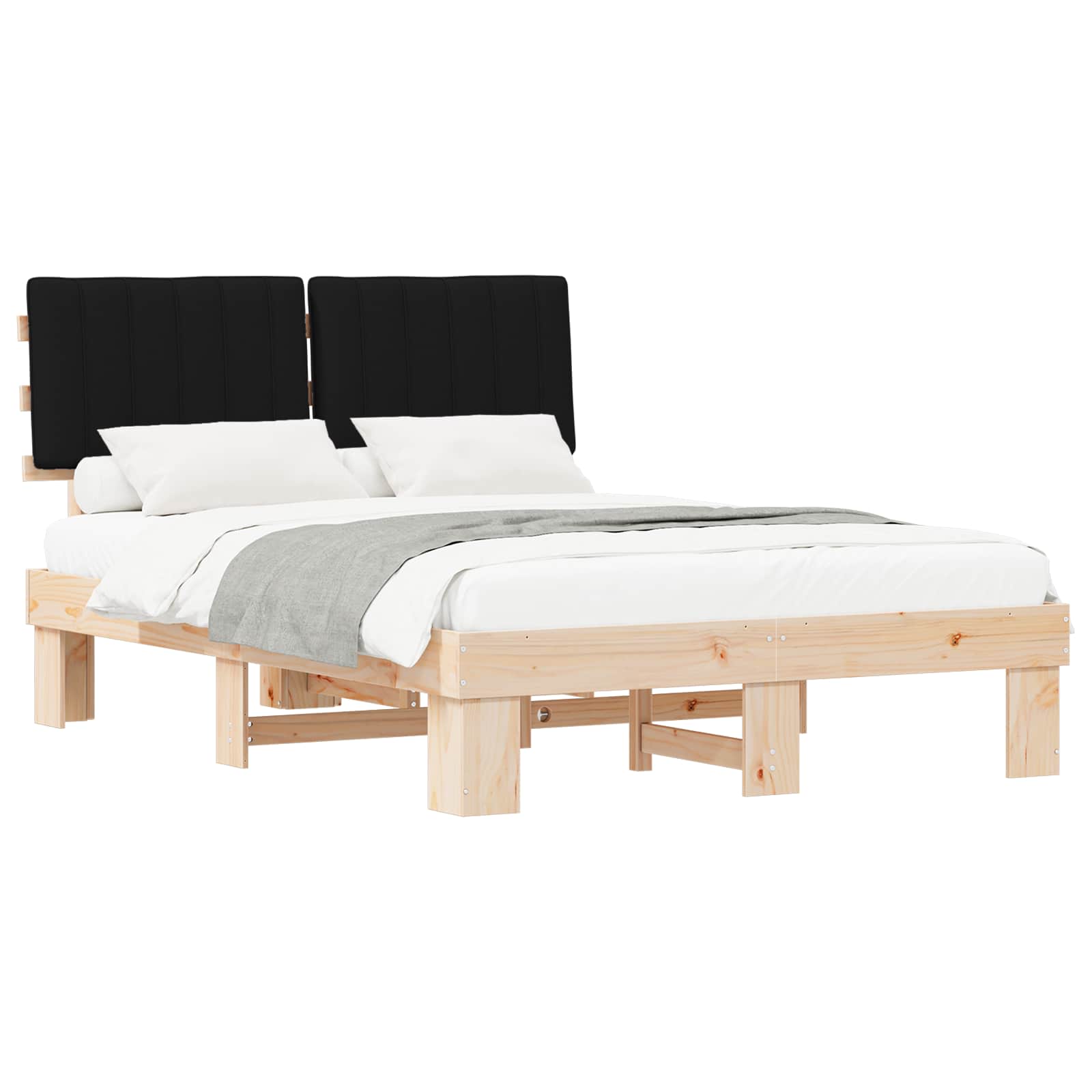 Bettgestell mit gepolstertem Kopfteil Schwarz 135 x 190 cm