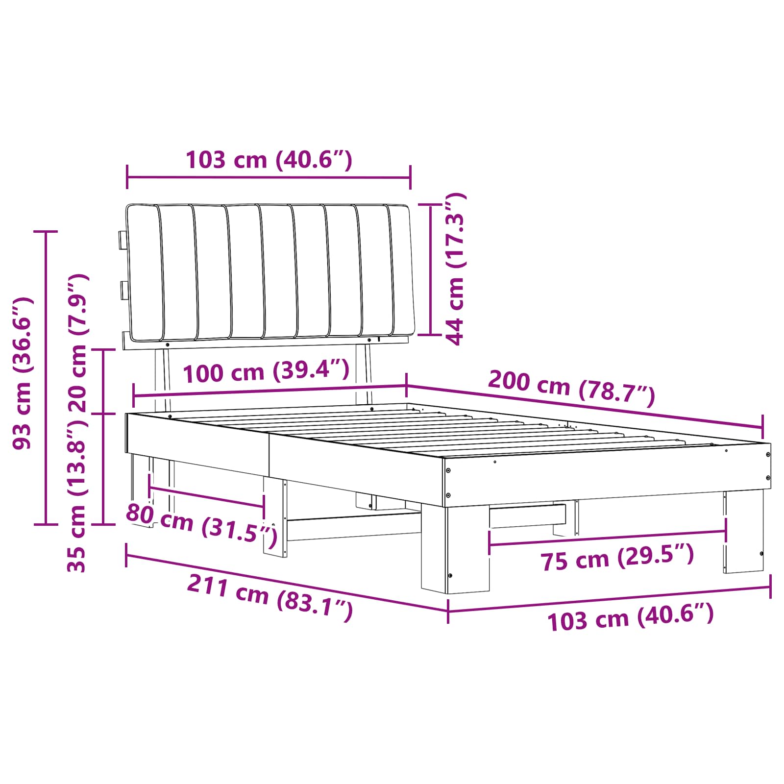 Bettgestell mit gepolstertem Kopfteil Taupe 100 x 200 cm