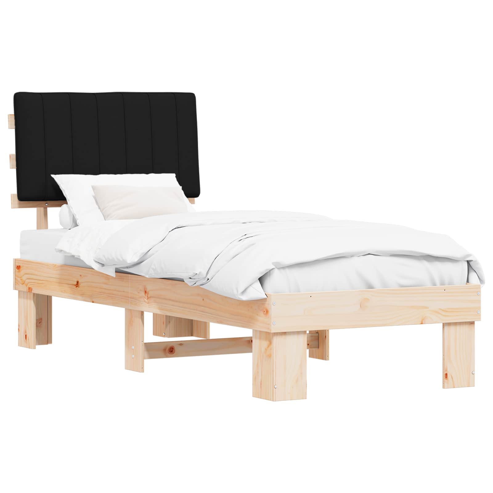 Bettgestell mit gepolstertem Kopfteil Schwarz 75 x 190 cm