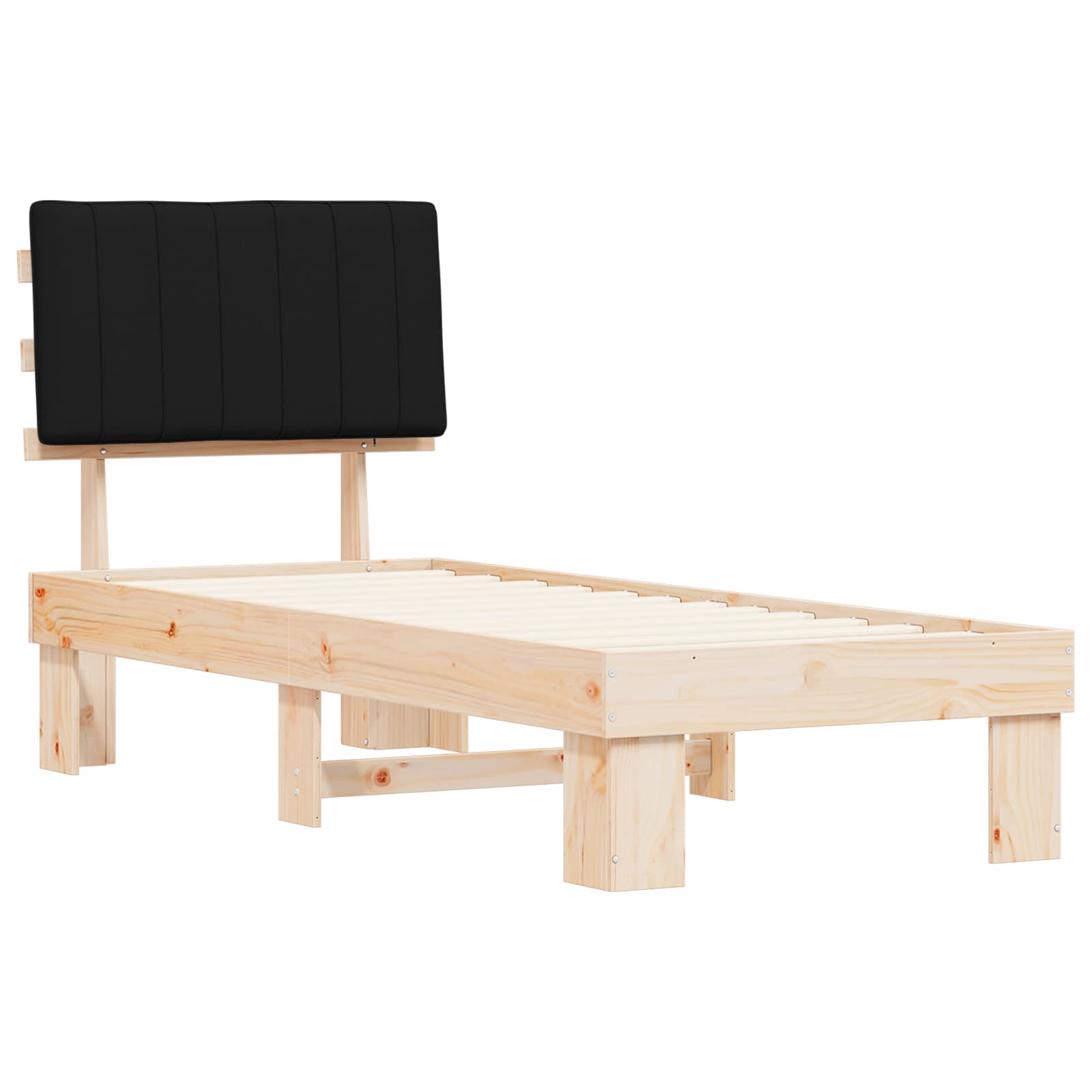 Bettgestell mit gepolstertem Kopfteil Schwarz 75 x 190 cm