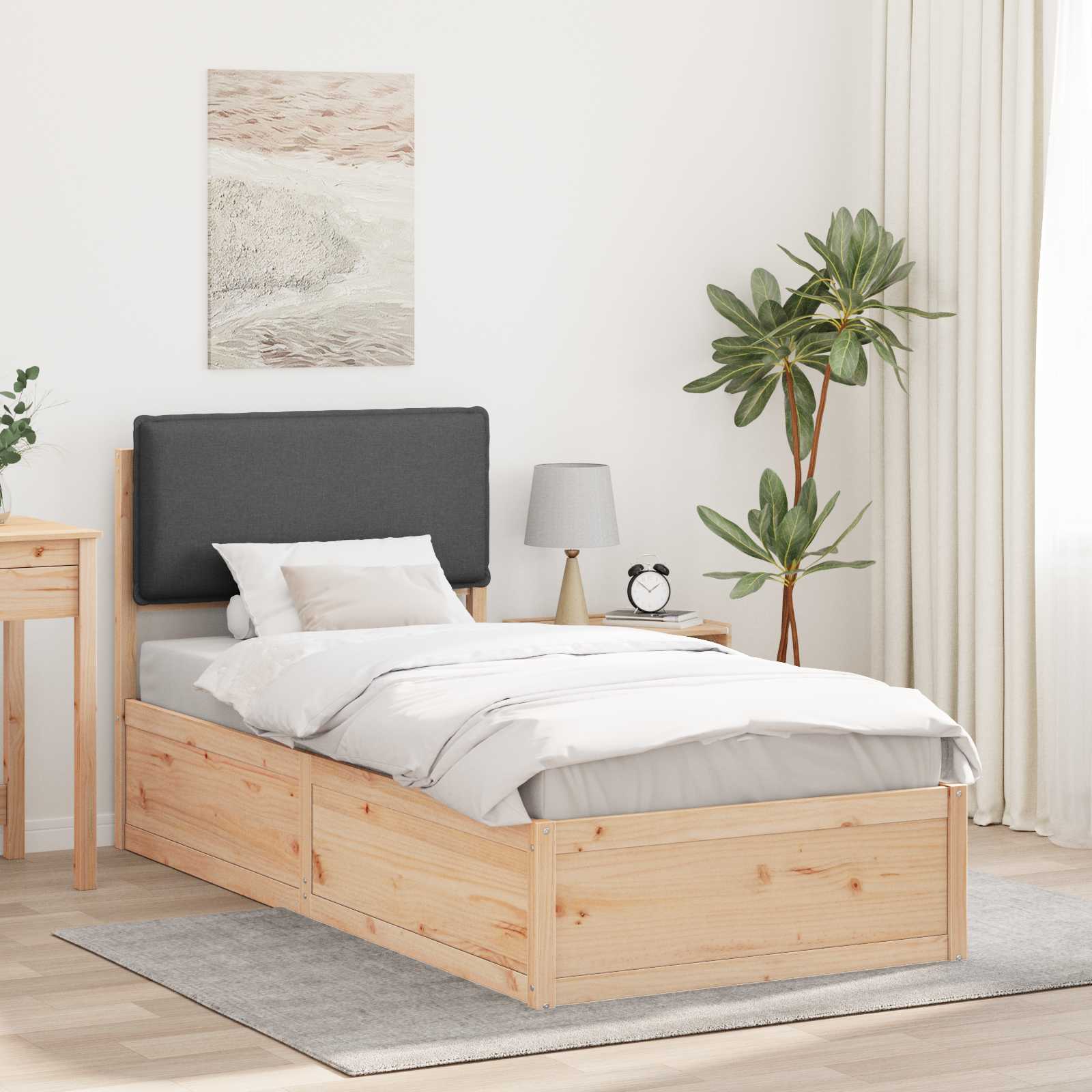 Bettgestell mit gepolstertem Kopfteil Dunkelgrau 90 x 190 cm