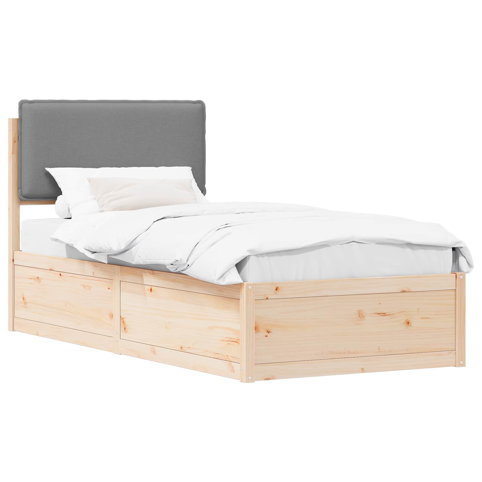 Bettgestell mit gepolstertem Kopfteil Hellgrau 75 x 190 cm