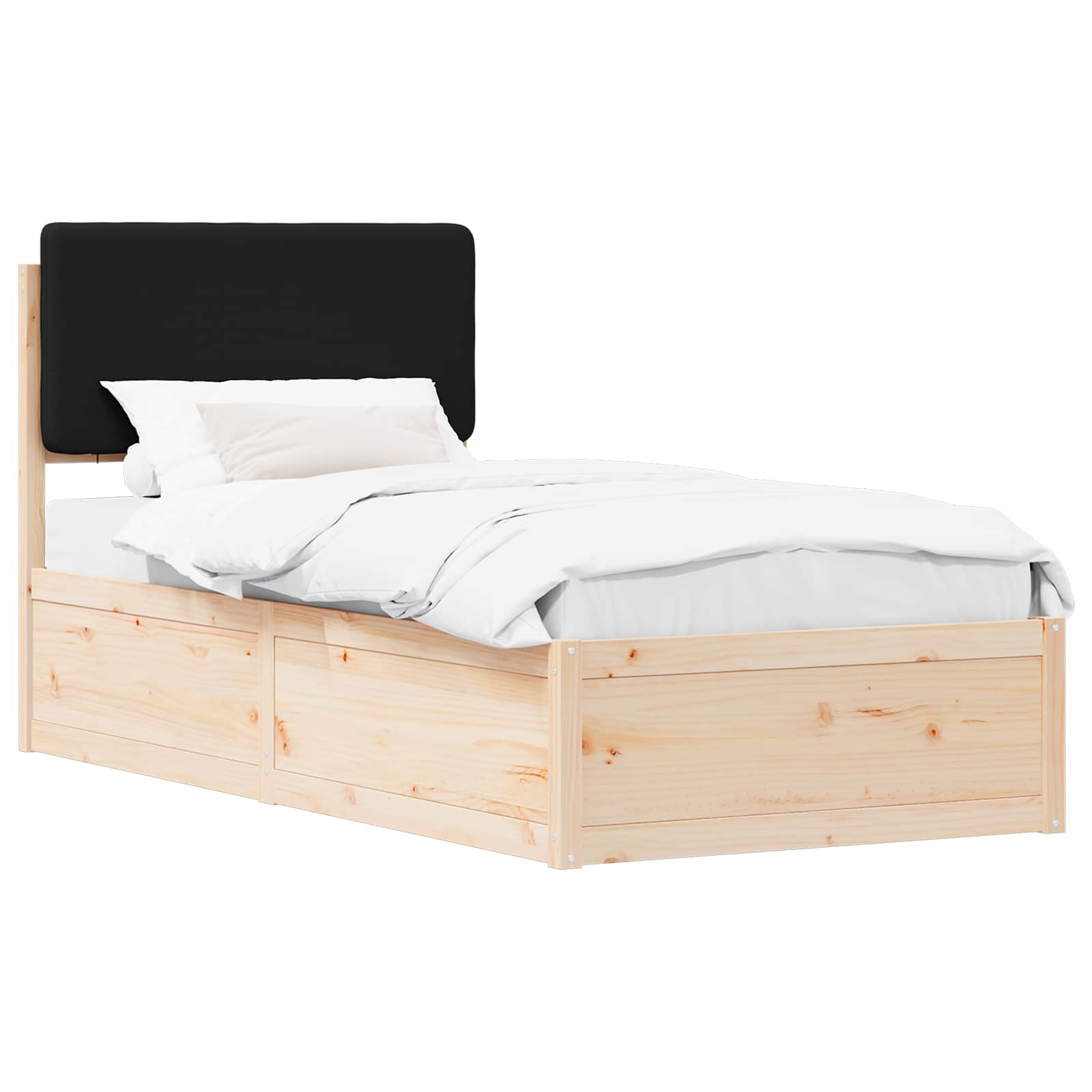 Bettgestell mit gepolstertem Kopfteil Schwarz 90 x 190 cm