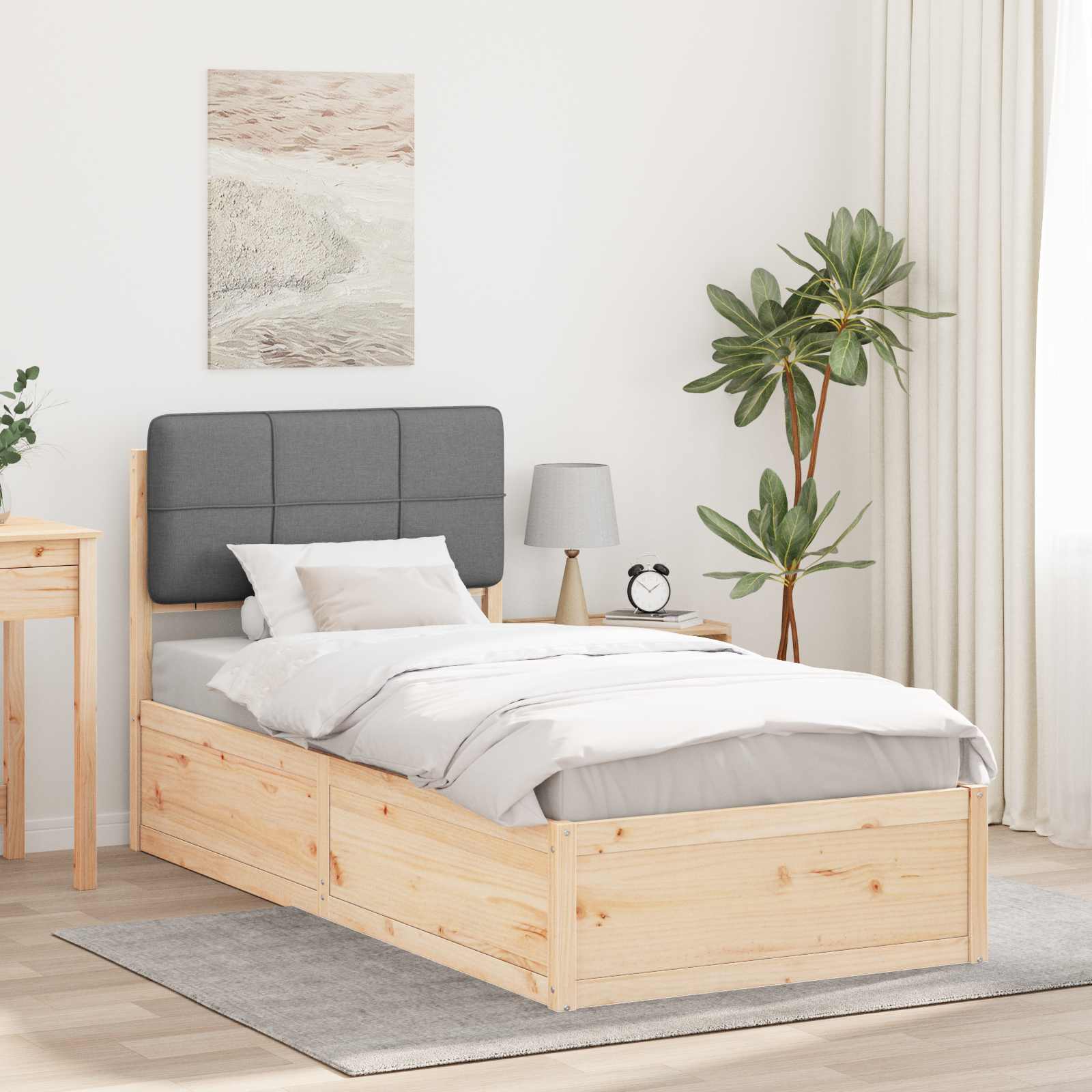 Bettgestell mit gepolstertem Kopfteil Hellgrau 100 x 200 cm