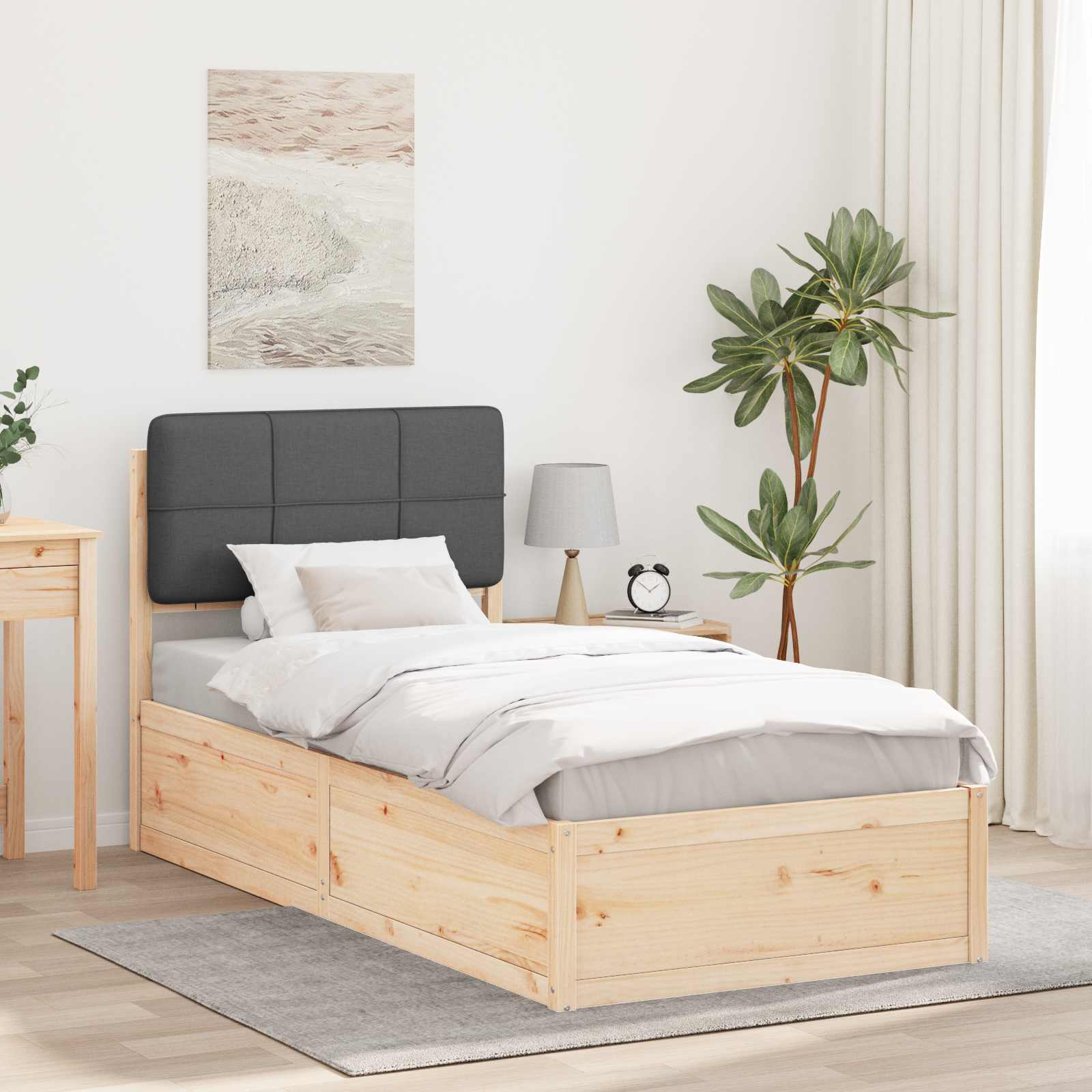 Bettgestell mit gepolstertem Kopfteil Dunkelgrau 100 x 200 cm