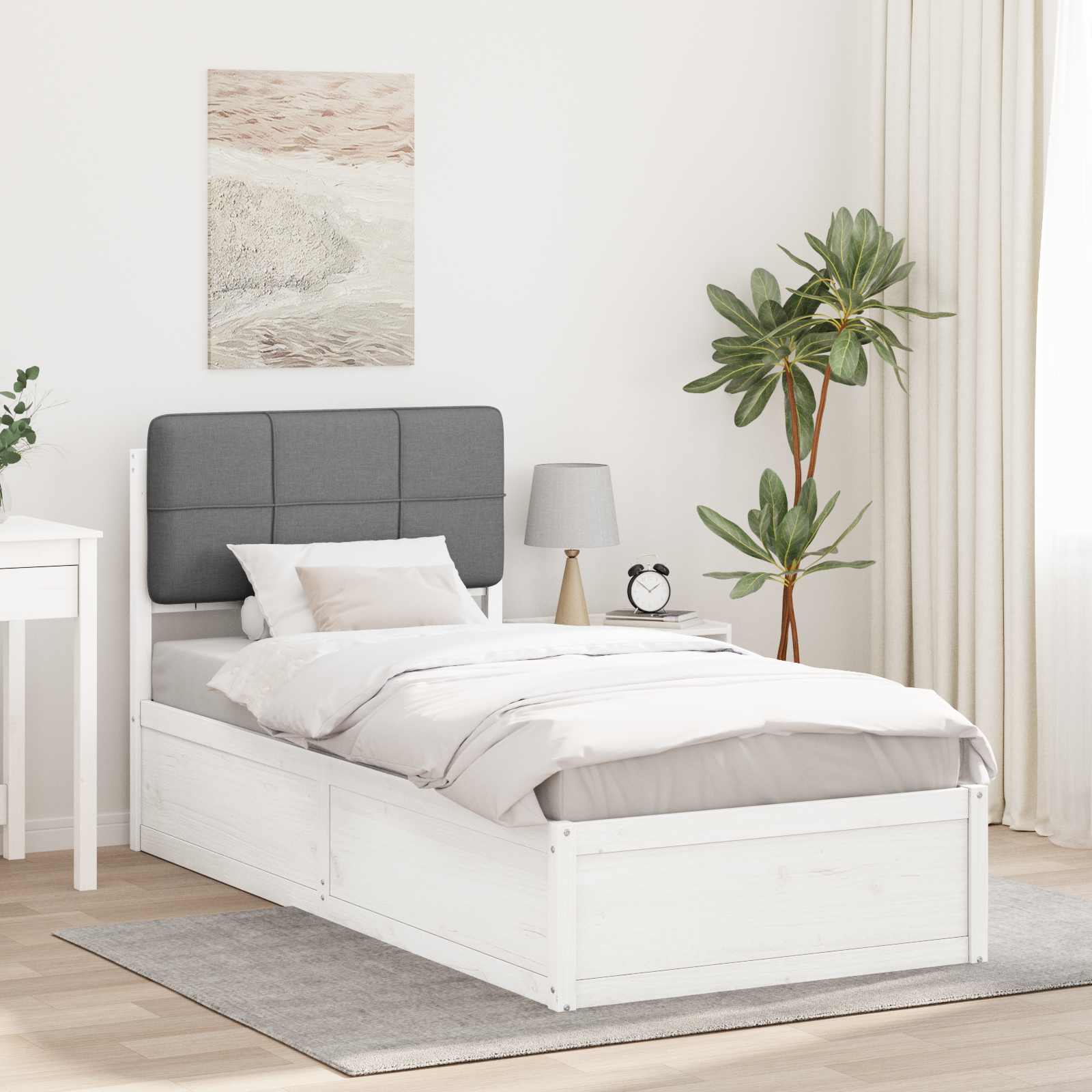 Bettgestell mit gepolstertem Kopfteil Hellgrau 90 x 200 cm