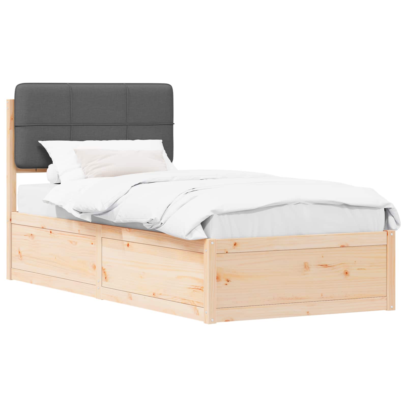 Bettgestell mit gepolstertem Kopfteil Dunkelgrau 75 x 190 cm