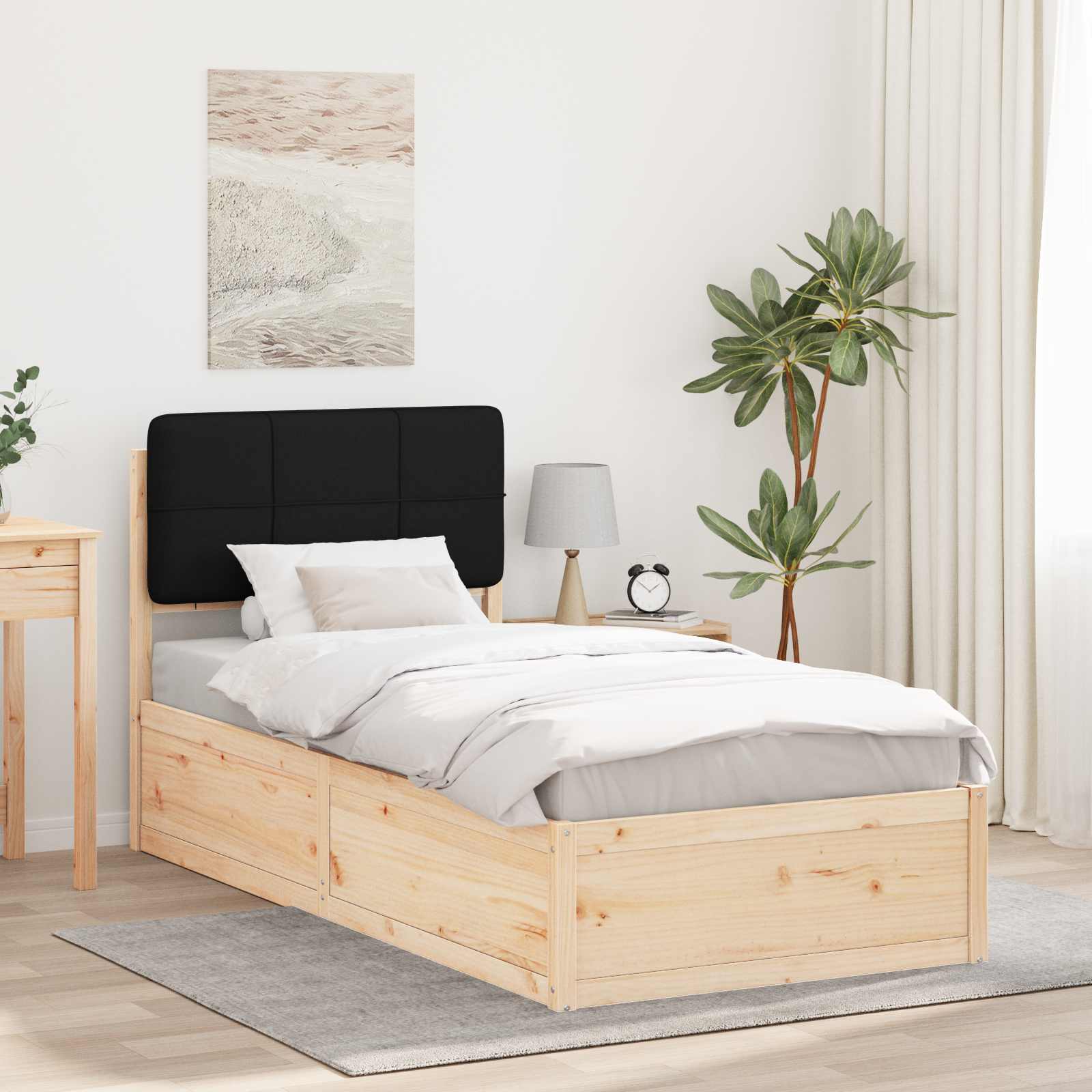 Bettgestell mit gepolstertem Kopfteil Schwarz 75 x 190 cm