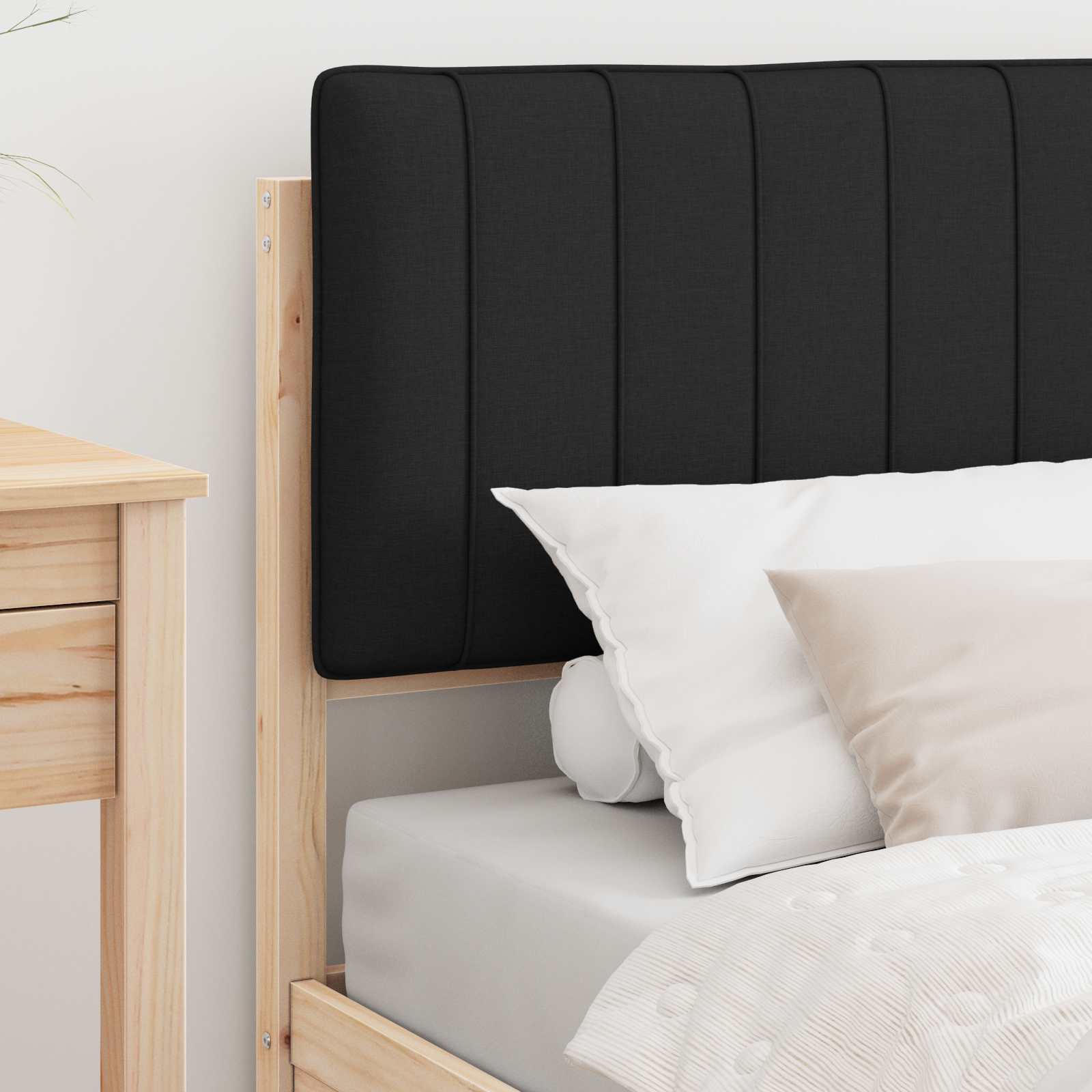 Bettgestell mit gepolstertem Kopfteil Schwarz 90 x 190 cm