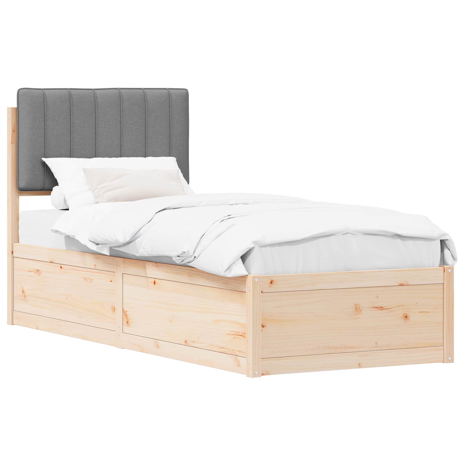 Bettgestell mit gepolstertem Kopfteil Hellgrau 75 x 190 cm