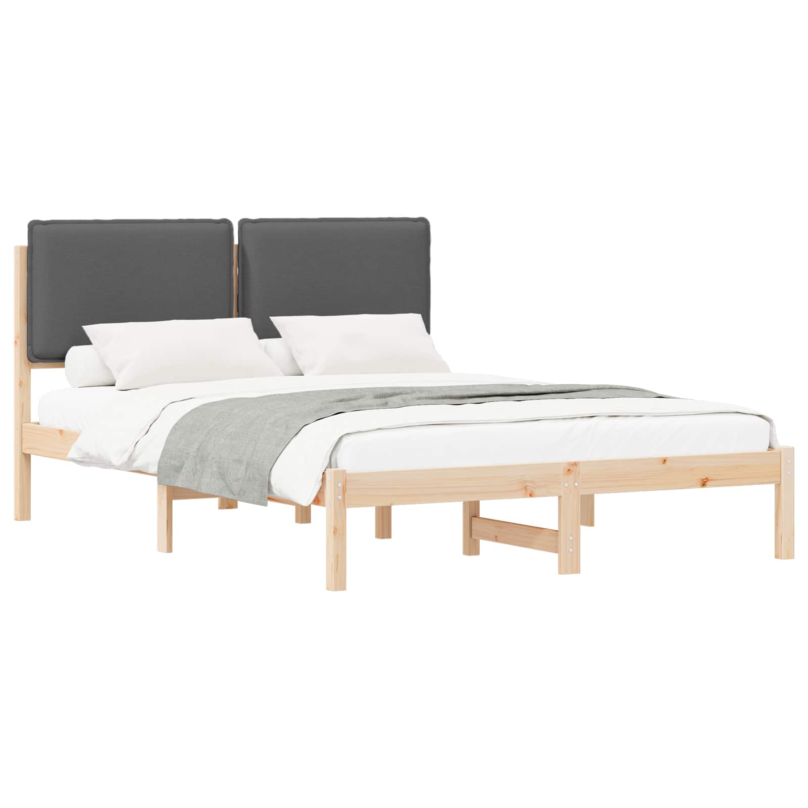 Bettgestell mit gepolstertem Kopfteil Dunkelgrau 140 x 190 cm