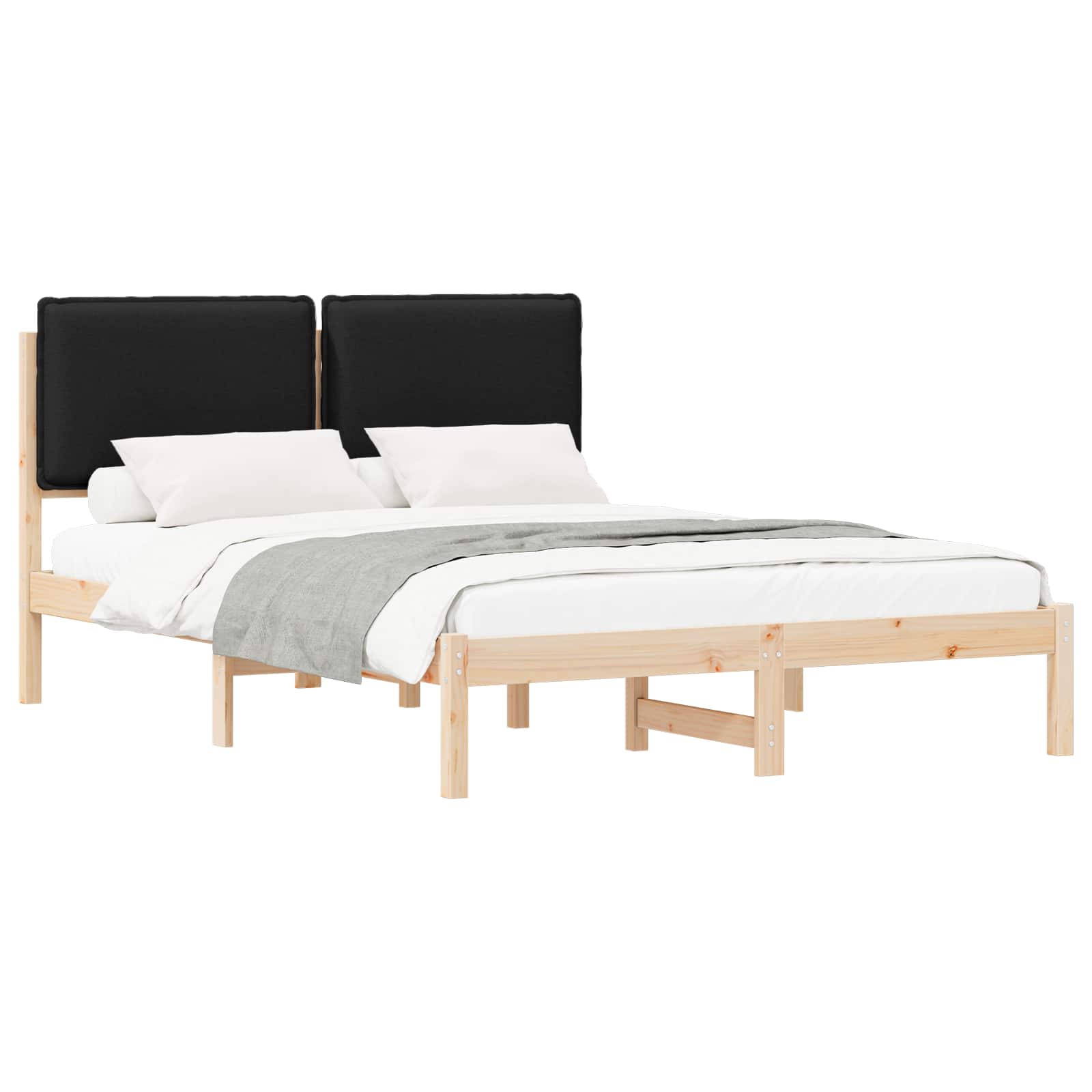 Bettgestell mit gepolstertem Kopfteil Schwarz 135 x 190 cm