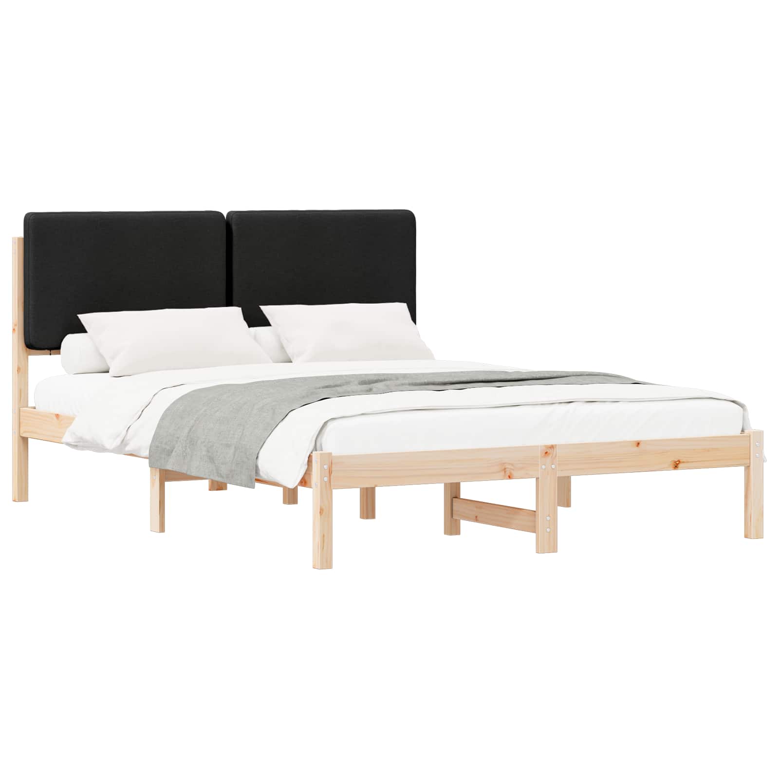 Bettgestell mit gepolstertem Kopfteil Schwarz 150 x 200 cm