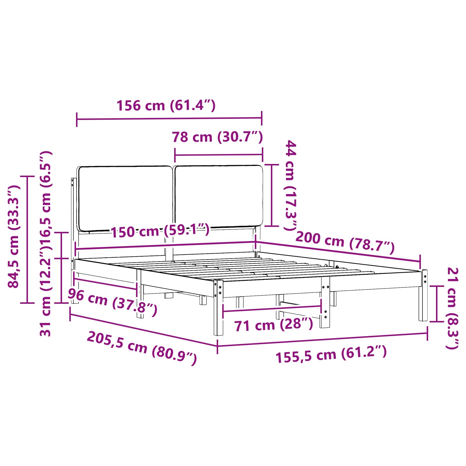 Bettgestell mit gepolstertem Kopfteil Taupe 150 x 200 cm