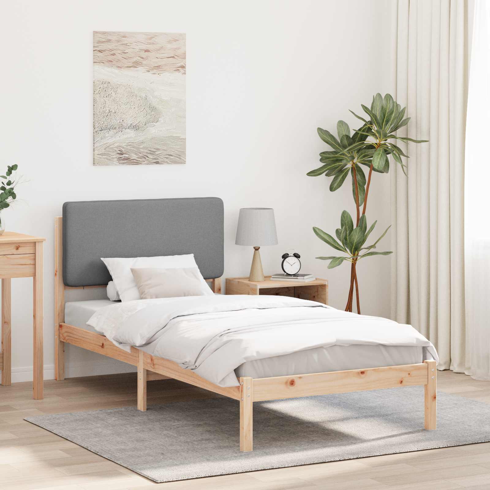 Bettgestell mit gepolstertem Kopfteil Hellgrau 100 x 200 cm