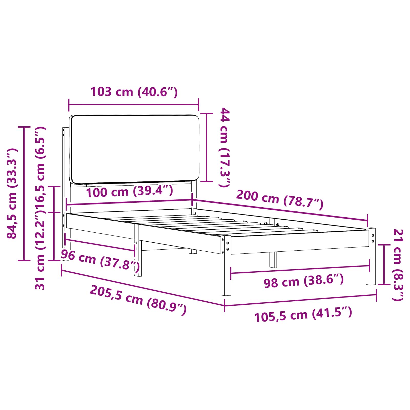 Bettgestell mit gepolstertem Kopfteil Taupe 100 x 200 cm