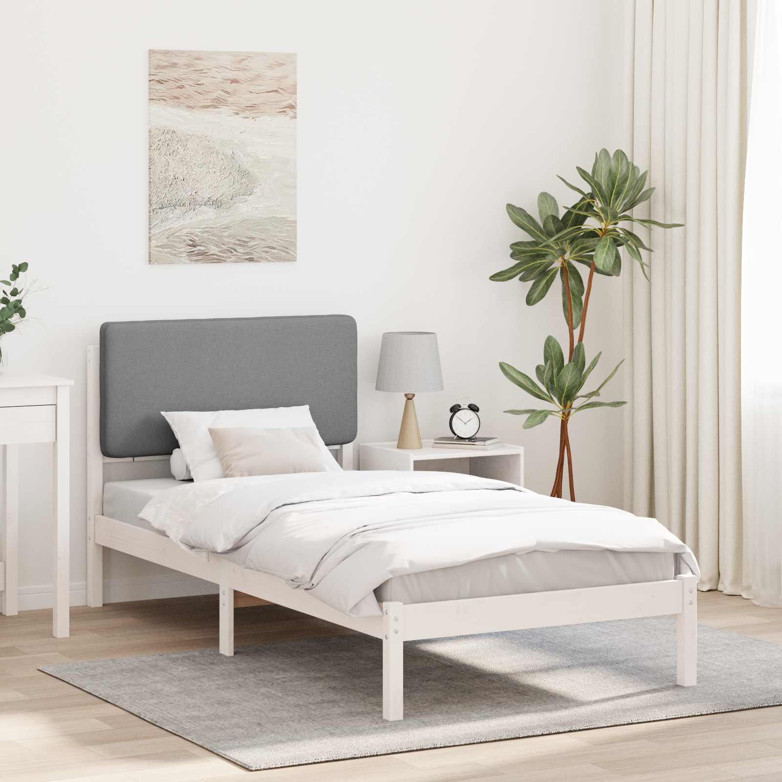 Bettgestell mit gepolstertem Kopfteil Hellgrau 100 x 200 cm