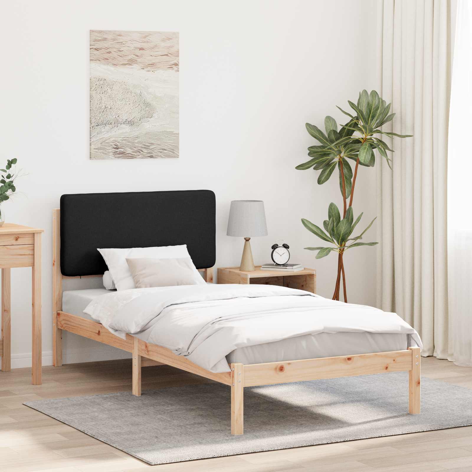 Bettgestell mit gepolstertem Kopfteil Schwarz 90 x 200 cm