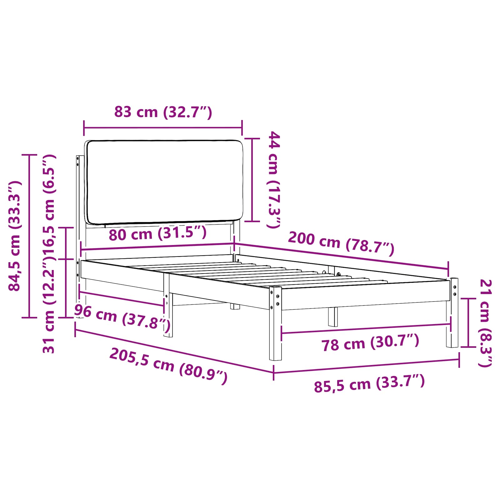 Bettgestell mit gepolstertem Kopfteil Taupe 80 x 200 cm