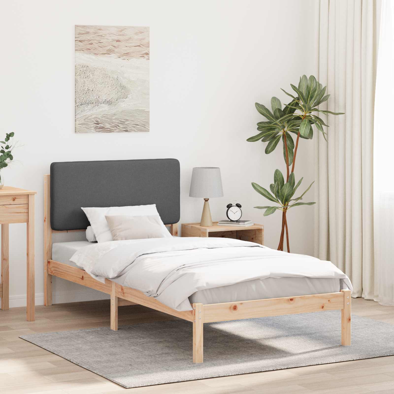 Bettgestell mit gepolstertem Kopfteil Dunkelgrau 90 x 190 cm