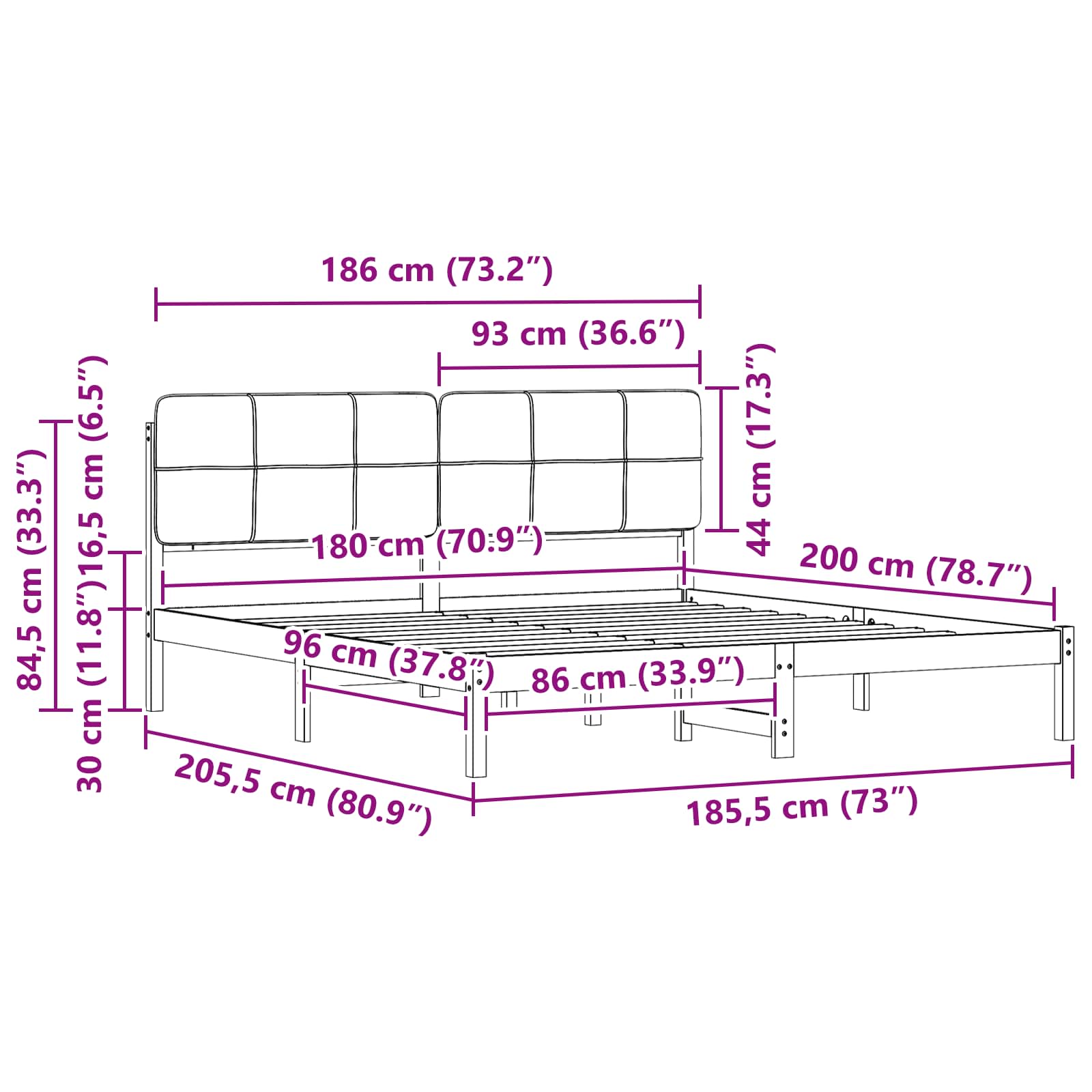 Bettgestell mit gepolstertem Kopfteil Hellgrau 180 x 200 cm