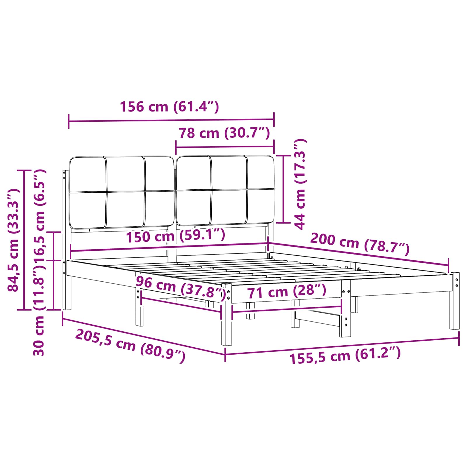 Bettgestell mit gepolstertem Kopfteil Hellgrau 150 x 200 cm