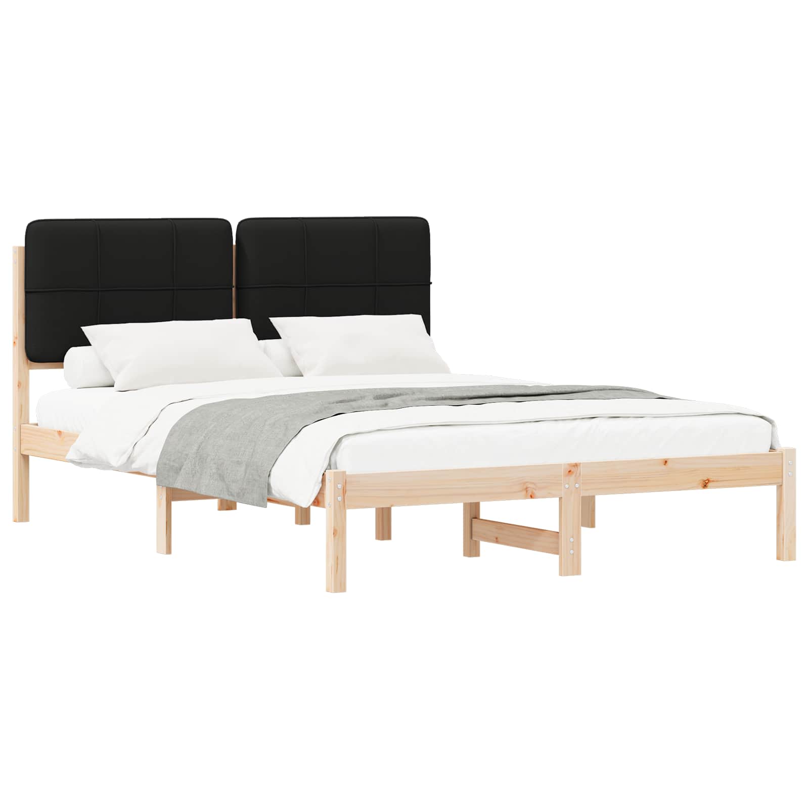 Bettgestell mit gepolstertem Kopfteil Schwarz 150 x 200 cm