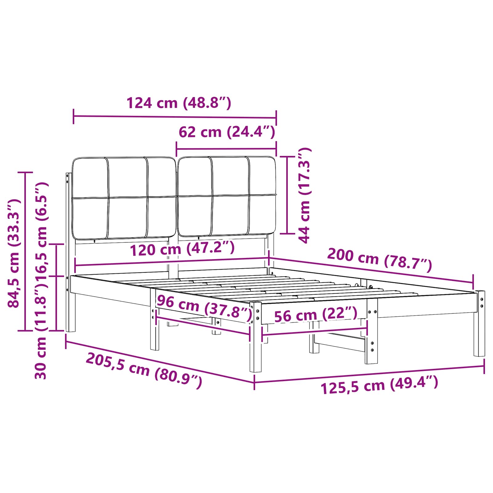Bettgestell mit gepolstertem Kopfteil Taupe 120 x 200 cm