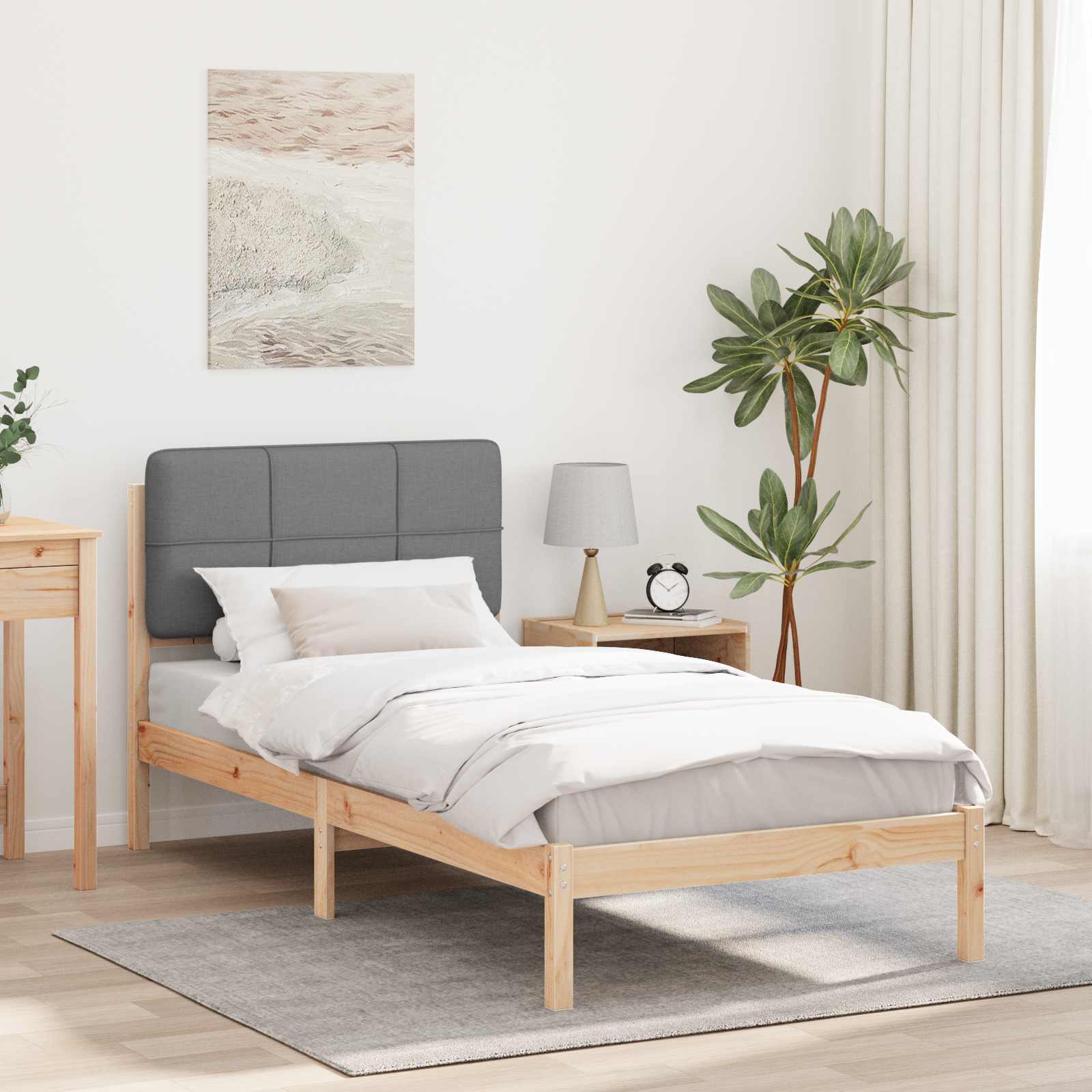 Bettgestell mit gepolstertem Kopfteil Hellgrau 100 x 200 cm