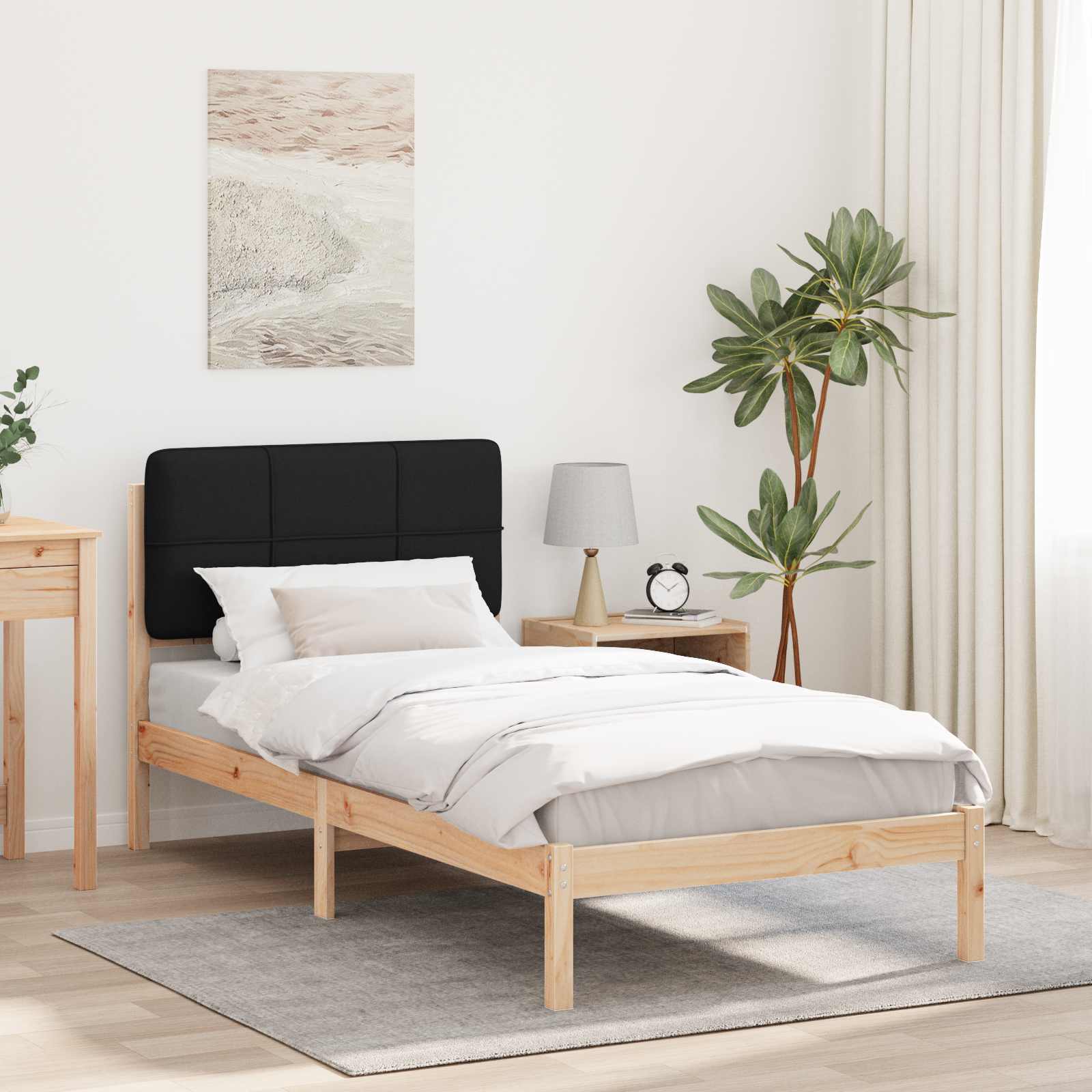 Bettgestell mit gepolstertem Kopfteil Schwarz 75 x 190 cm